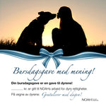 Last inn bildet i Galleri-visningsprogrammet, Pengegavekort med bilde av en jente og en hund i solnedgang.
