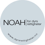 Last inn bildet i Galleri-visningsprogrammet, Lys blå button med logoen "NOAH - for dyrs rettigheter" i svart.

