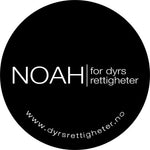 Last inn bildet i Galleri-visningsprogrammet, Svart button med logoen "NOAH - for dyrs rettigheter" i hvitt.
